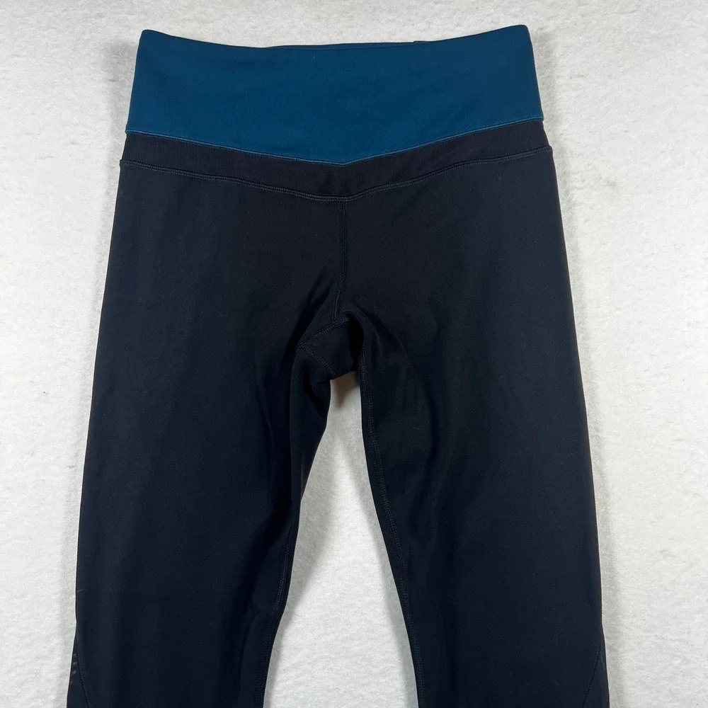 Athleta Womens Small Black Teal‎ Colorblock Mesh Panel Leggings